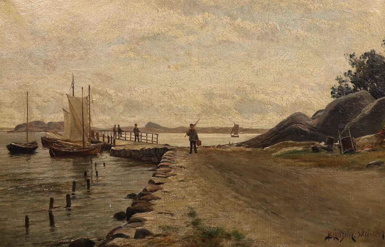 Berndt Adolf Lindholm (French/Swedish, 1841-1914), Harbour scene and River landscape, pair of oils on canvas, 30 x 47cm